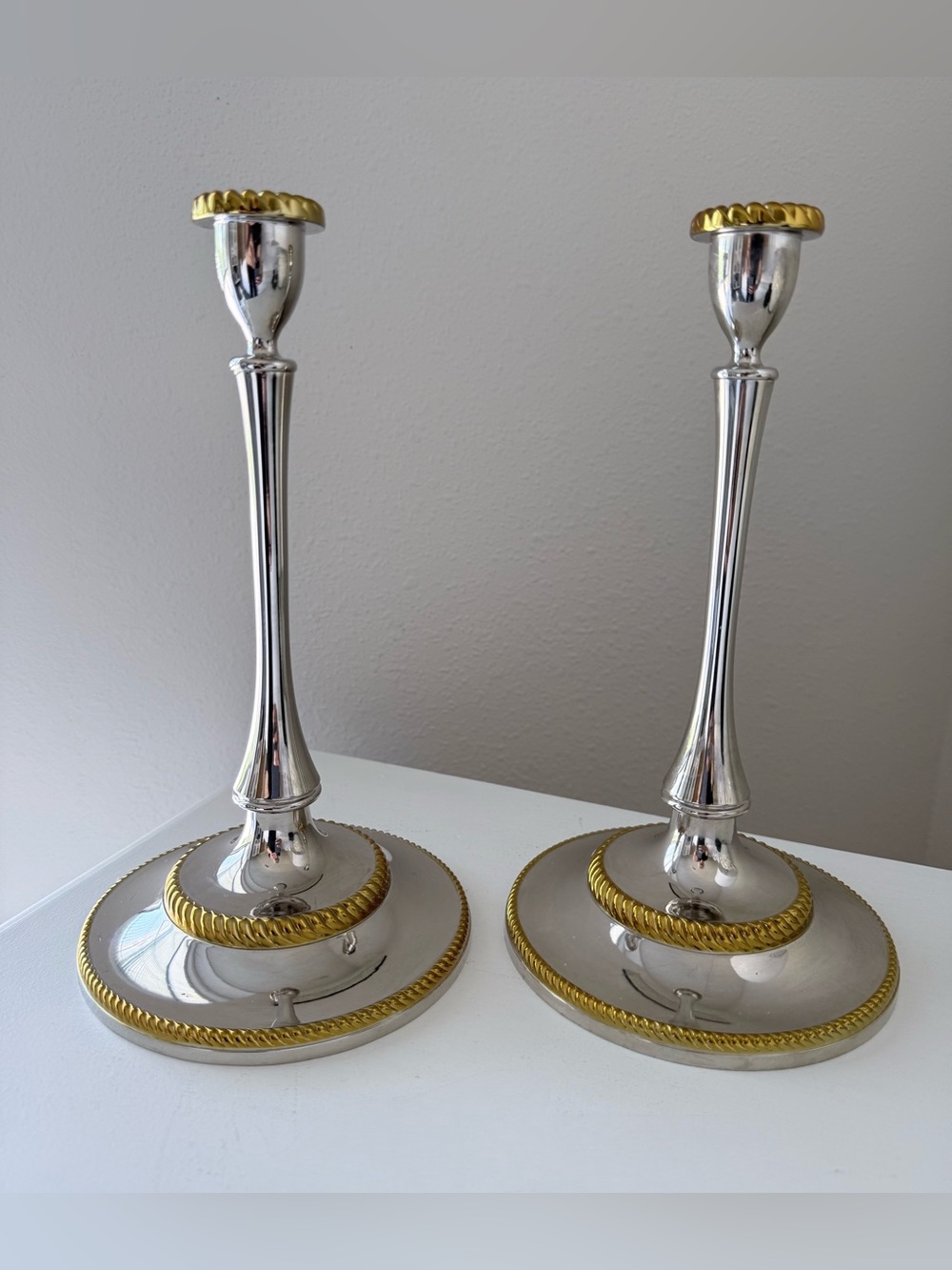 REED & BARTON | 2 Candlesticks Tarnish Resistant Nickle & Gold Tone Classic EUC